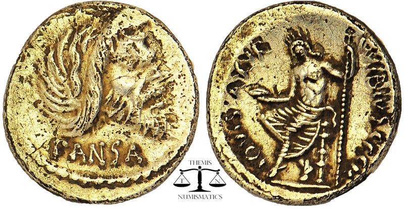 C. Vibius C. f. C. n. Pansa. Pansa Caetronianus AR Denarius. Rome, 48 BC. Mask o...