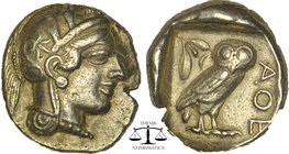 ATTICA. Athens. Tetradrachm AR (Circa 454-404 BC). Obv: Helmeted head of Athena right, with frontal eye. Rev: AΘE. Owl standing right, head facing; ol...