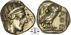 ATTICA,Athens. AR Tetradrachm, c. 454-404 BC. D/ Helmeted head of Athena right, with frontal eye. R/ AΘE. Owl standing right, head facing; olive sprig...