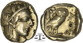 ATTICA, Athens. AR Tetradrachm, c. 454-404 BC. D/ Helmeted head of Athena right, with frontal eye. R/ AΘE. Owl standing right, head facing; olive spri...