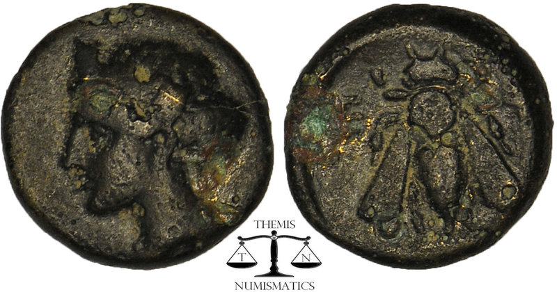 IONIA. Ephesos. Ae (Circa 375-325 BC). Female head (Artemis?) left, wearing step...