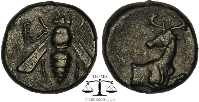 IONIA. Ephesos. Ae (Circa 390-380 BC). Obv: E - Φ. Bee. Rev: Forepart of stag ri...