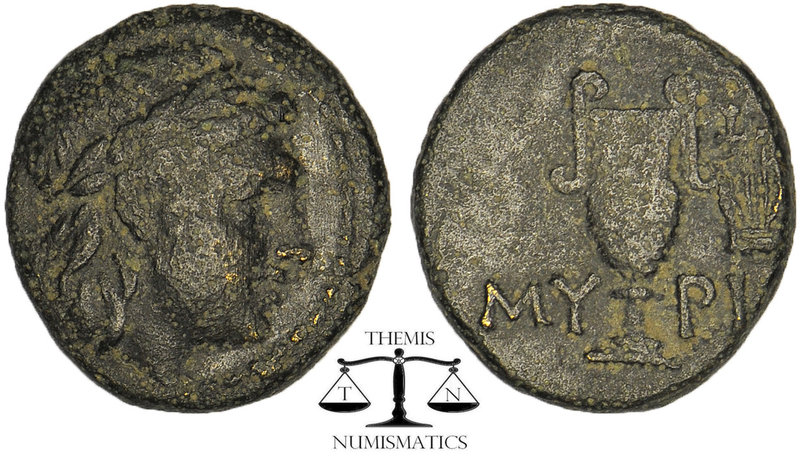 AEOLIS. Myrina. Ae (2nd-1st centuries BC). Obv: Laureate head of Apollo right. R...