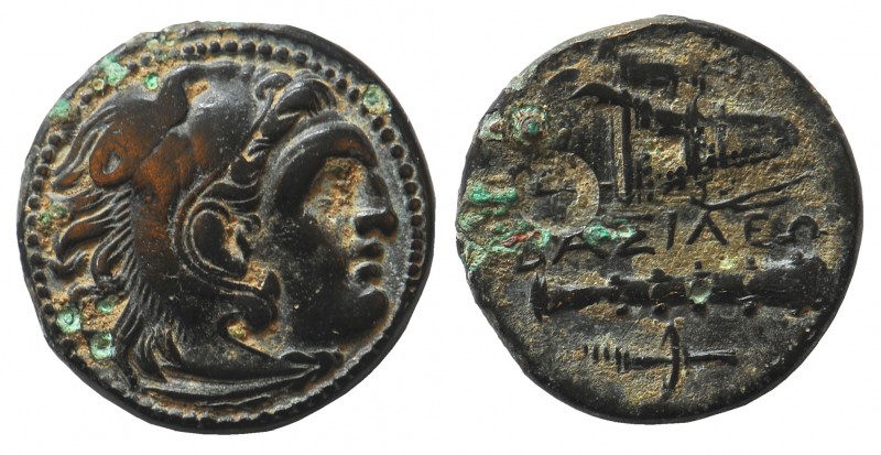Kings of Macedon. Alexander III 'the Great' (336-323). Ae. Obv: Head of Herakles...