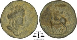 CILICIA, Adana. Ca. 164-27 B.C. AE 20 (20.09 mm, 5.68 g, 1 h). Ca. 164-27 B.C. Turreted head of Tyche / horse prancing left. SNG Copenhagen 18 var. 4,...