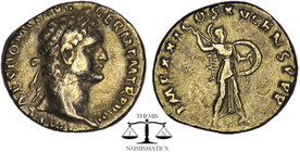Domitian AR Denarius. Rome, AD 92-93. IMP CAES DOMIT AVG GERM PM TR P XII, laureate bust right. right / IMP XXII COS XVI CENS P P P, Minerva advancing...