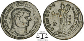 Maximianus, (A.D. 286-305), ae follis Antioch, 300-1. Laureate head right. Obv: Genius standing l., holding patera and cornucopia; E/K-V//ANT. RIC VI ...
