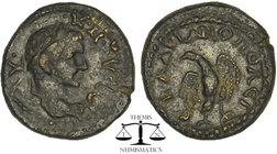 Severus Alexander Phrygia, AE. Hadrianopolis Philomelion 222-235 AD. AY. K.U. blundered legend, laureate .head right / SEB ADRIANOPOLEI, eagle standin...