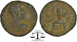 GALATIA. Tavion. Septimius Severus, 193-211 for Caracalla AE. laureate and armored bust right. Zeus seated left hold thunderbolt and eagle left. SNG v...