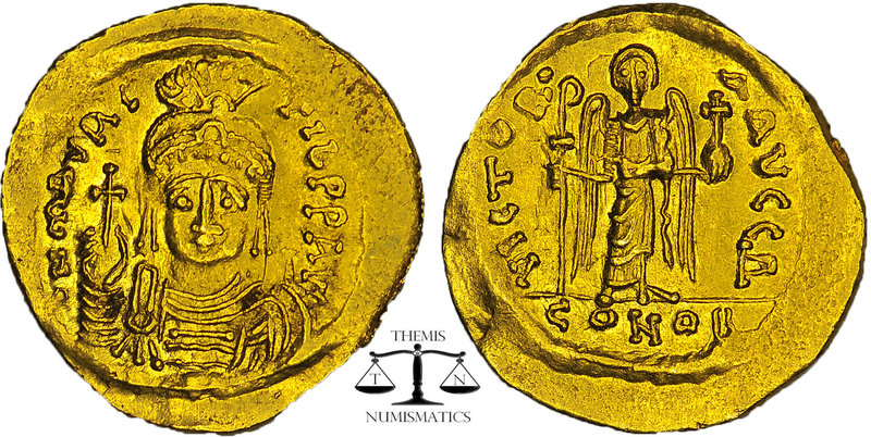 BYZANTINE EMPIRE. Maurice Tiberius. 582-602. AV solidus. Constantinople mint. Dr...