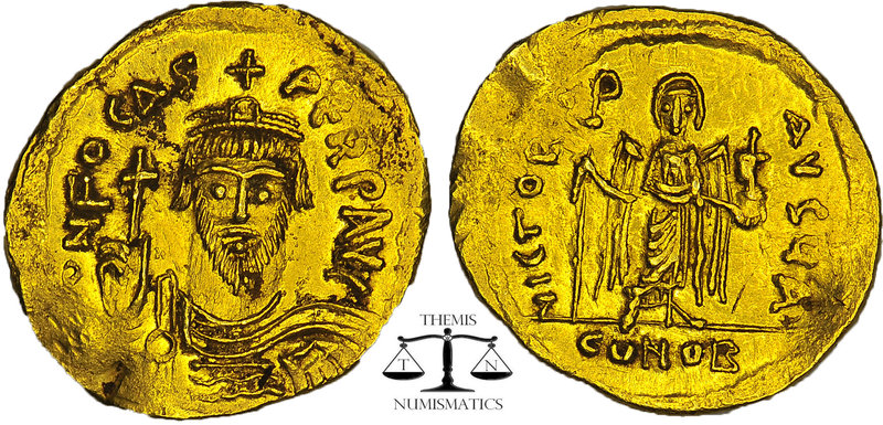 FOCAS (602-610). AV-Solidus, Constantinople. c. 607-609. Obv.: dN FOCAS PERP AV
...