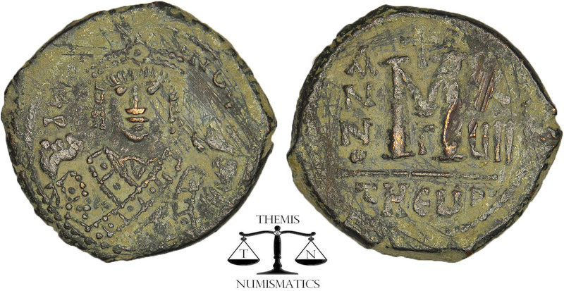 Mauricius Tiberius AE Follis, Theoupolis. Theoupolis (Antiochia), 597-598 AD. cr...