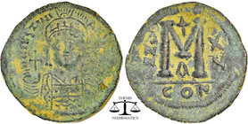 Iustinianus I AE Follis, Constantinopolis. Obv. DN IVSTINIANVS PP AVG, facing bust. Rev. Large M / ANNO XVI / CON. Sear 163. 24,1 g. 38mm.