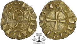 Crusaders, Antioch. Bohémond III (1163-1201) AR Denier. c.1163-1188. Helmeted head left; crescent to left, star to right / Cross pattée; crescent in s...