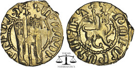 Armeninan Kingdom.Cilician Armenia. Hetoum I (AD 1226-1270) AR Tram. Hetoum and Queen Zabel standing facing, holding long cross / Lion walking right, ...