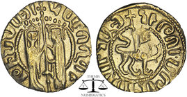 Armeninan Kingdom.Cilician Armenia. Hetoum I. 1226-1270. AR Tram. Queen Zabel and King Hetoum standing facing, holding long cross between them / Crown...