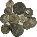 13 mix silver and bronze ancinent coins. LOT SOLD AS IS, NO RETURNS. Conduction see picture.