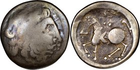 EASTERN EUROPE. Imitating Philip II of Macedon. Ca. 2nd-1st centuries BC. AR tetradrachm (24mm, 8h). NGC VG. Sattelkopfpferd type. Mint in the region ...