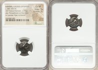 LOCRIS. Locris Opuntia. Ca. 380-300 BC. AR triobol or hemidrachm (14mm, 2.70 gm, 7h). NGC Choice VF 5/5 - 3/5. Head of Persephone right, crowned with ...