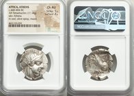 ATTICA. Athens. Ca. 440-404 BC. AR tetradrachm (27mm, 17.14 gm, 3h). NGC Choice AU 5/5 - 4/5. Mid-mass coinage issue. Head of Athena right, wearing cr...