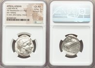 ATTICA. Athens. Ca. 440-404 BC. AR tetradrachm (24mm, 17.18 gm, 2h). NGC Choice AU 5/5 - 3/5. Mid-mass coinage issue. Head of Athena right, wearing cr...