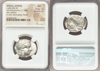 ATTICA. Athens. Ca. 440-404 BC. AR tetradrachm (26mm, 17.24 gm, 3h). NGC AU 5/5 - 5/5. Mid-mass coinage issue. Head of Athena right, wearing crested A...