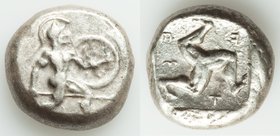 PAMPHYLIA. Aspendus. Ca. mid-5th century BC. AR stater (19mm, 10.77 gm, 12h). Fine. Helmeted nude hoplite advancing right, shield on left arm, spear f...