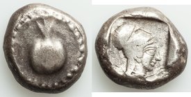 PAMPHYLIA. Side. Ca. 5th century BC. AR stater (18mm, 11.01 gm, 9h). VF. Ca. 430-400 BC. Pomegranate, guilloche beaded border / Head of Athena right, ...