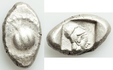 PAMPHYLIA. Side. Ca. 5th century BC. AR stater (25mm, 11.02 gm, 10h). Fine. Ca. 430-400 BC. Pomegranate, guilloche beaded border / Head of Athena righ...