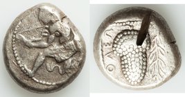 CILICIA. Soloi. Ca. 440-400 BC. AR stater (20mm, 10.41 gm, 8h). VF, test cut. Amazon, nude to waist, on one knee left, wearing pointed cap, bowcase at...