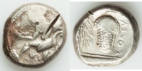 CILICIA. Soloi. Ca. 440-400 BC. AR stater (21mm, 10.87 gm, 8h). Choice Fine, test cut. Amazon, nude to waist, on one knee left, wearing pointed cap, b...
