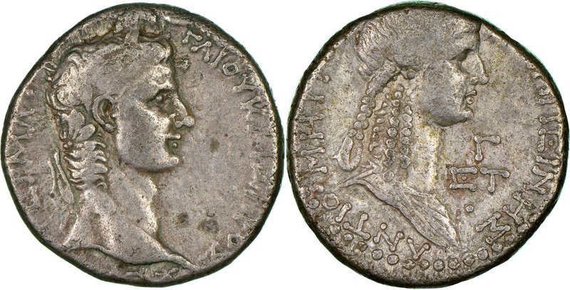 SYRIA. Antioch. Caligula (AD 37-41), with Agrippina Senior. AR tetradrachm (25mm...