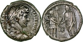 EGYPT. Alexandria. Hadrian (AD 117-138). BI tetradrachm (23mm, 11.54 gm, 12h). NGC Choice VF 4/5 - 3/5, lacquered Dated Regnal Year 15 (AD 130/1). ΑVΤ...