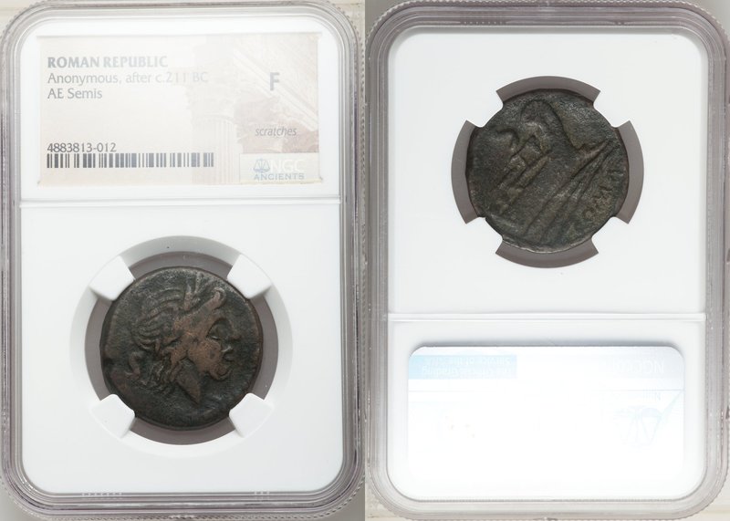 Anonymous. After ca. 211 BC. AE semis (26mm, 5h). NGC Fine, scratches. Uncertain...
