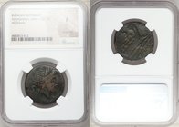 Anonymous. After ca. 211 BC. AE semis (26mm, 5h). NGC Fine, scratches. Uncertain mint. Laureate head of Saturn right; S (mark of value) behind / ROMA,...