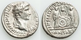 Augustus (27 BC-AD 14). AR denarius (19mm, 3.66 gm, 12h). About XF. Lugdunum, 2 BC-AD 4. CAESAR AVGVSTVS-DIVI F PATER PATRIAE, laureate head of August...