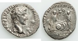 Augustus (27 BC-AD 14). AR denarius (20mm, 3.31 gm, 2h). AU, uneven strike. Lugdunum, 2 BC-AD 4. CAESAR AVGVSTVS-DIVI F PATER PATRIAE, laureate head o...