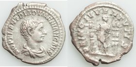 Diadumenian, as Caesar (AD 217-218). AR denarius (21mm, 3.00 gm, 7h). VF. Rome, AD 217. M OPEL ANT DIADVMENIAN CAES, bare headed, draped bust of Diadu...