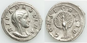 Diva Paulina, wife of Maximinus I (died before AD 235). AR denarius (21mm, 2.95 gm, 6h). VF. Rome, ca. AD 236. Veiled, draped bust of Diva Paulina rig...