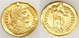 Valentinian I, Western Roman Empire (AD 364-375). AV solidus (22mm, 4.36 gm, 11h). VF, scratches, holed and plugged. Antioch, 6th officina, AD 364. D ...
