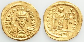 Phocas (AD 602-610). AV solidus (21mm, 4.39 gm, 7h). Choice VF, graffito. Constantinople, 8th officina, AD 607-609. o N FOCAS-PЄRP AVG, crowned, drape...