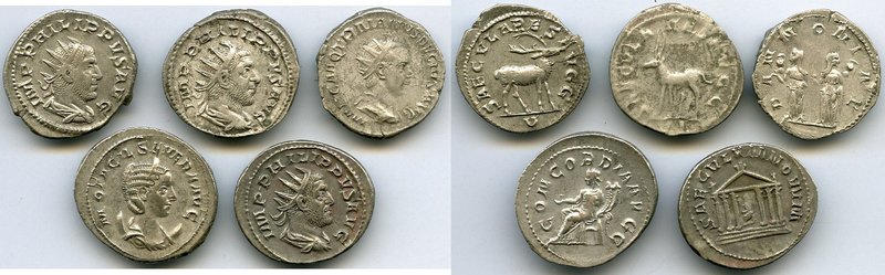 ANCIENT LOTS. Roman Imperial. Ca. AD 244-251. Lot of five (5) AR antoniniani. XF...