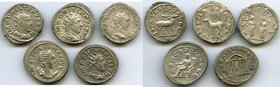 ANCIENT LOTS. Roman Imperial. Ca. AD 244-251. Lot of five (5) AR antoniniani. XF. Includes: Philip I (AD 244-249), Antelope // Stag // Temple // Otaci...