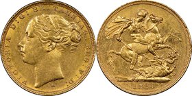 Victoria gold "St. George" Sovereign 1884-M MS61 NGC, Melbourne mint, KM7. AGW 0.2355 oz. 

HID09801242017
