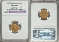Newfoundland. Victoria gold 2 Dollars 1882-H AU Details (Scratches) NGC, Heaton mint, KM5. Mintage: 25,000. 

HID09801242017
