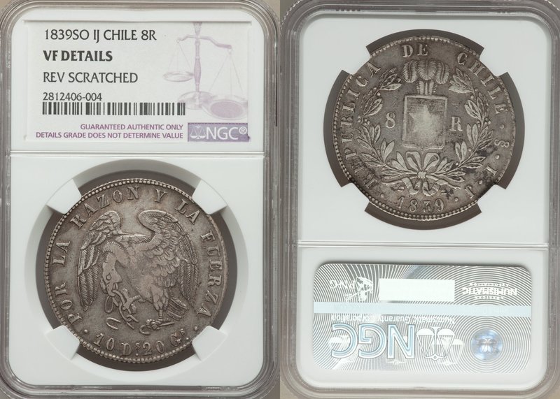 Republic 8 Reales 1839 So-IJ VF Details (Reverse Scratched) NGC, Santiago mint, ...