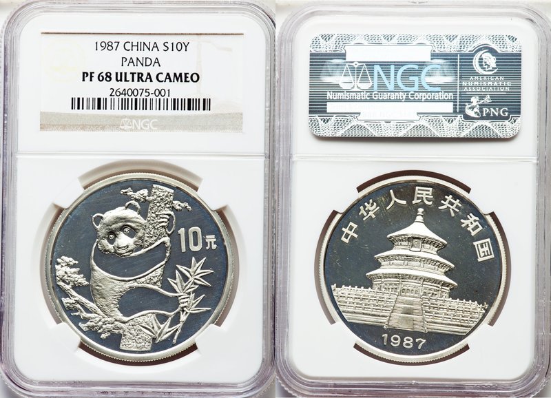 People's Republic silver Proof Panda 10 Yuan 1987 PR68 Ultra Cameo NGC, KM167, P...