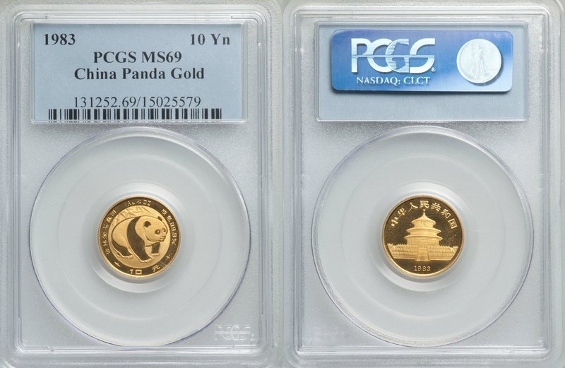 People's Republic gold Panda 10 Yuan (1/10 oz) 1983 MS69 PCGS, KM69. AGW 0.999 o...