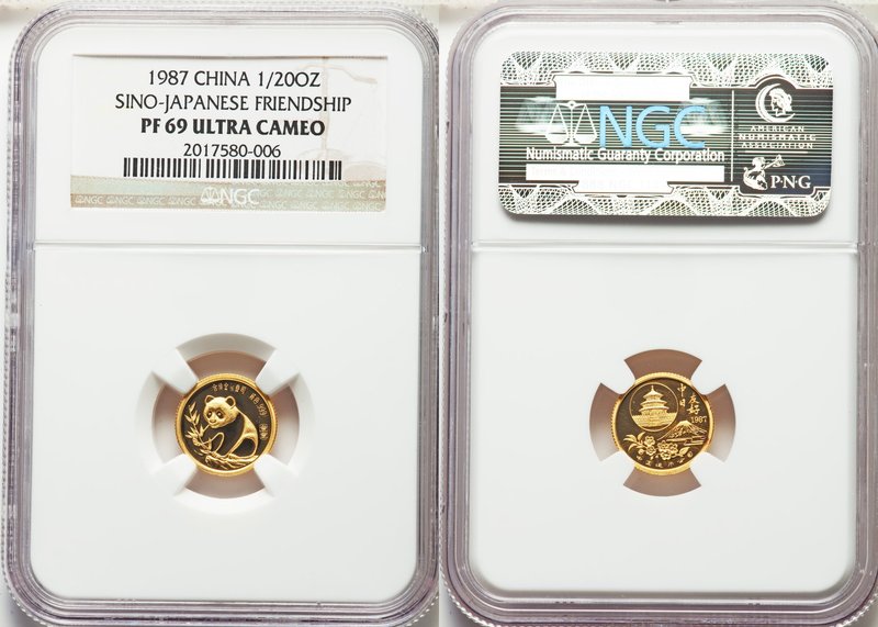 People's Republic gold Proof "Sino-Japanese Friendship" Panda 1/20 Ounce Medal 1...