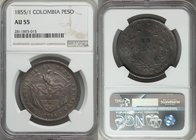 Nueva Granada Peso 1855/1-BOGOTA AU55 NGC, Bogota mint, KM118. Arsenic gray draped cabinet toning.

HID09801242017